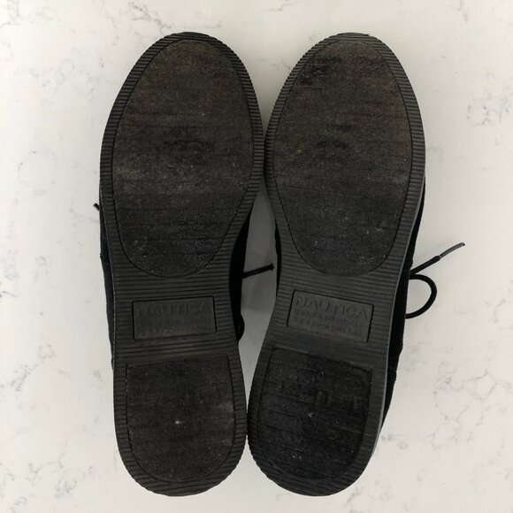 Nautica Casual Lace Up Faux Suede Oxford Style Shoes Black w Blue Trim Sz 10 - Picture 6 of 9